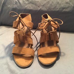 Candie's Natural Suede Lace up to ankle sandal. 8 1/2